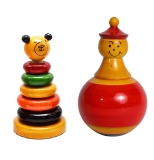 Wooden Roly Poly Big Balancing & Stacking Doll Toy – Set of 2 with 5 Rings for Kids 1+ – Develop Curiosity – Eco-Friendly Traditional Indian Toys