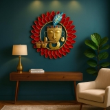 pranjals house Metal Krishna Playing Basuri Round Frame Wall Hanging For Decor (23″ Multicolour)