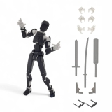 qwik3D Dummy 13 Fully Articulated Action Figure | 3D Printed Robot Assembly Kit | 5.4 Inch Tall Poseable Toy | 13 Joints for Dynamic Poses | DIY Collectible Model | Made in India (Black Armour)