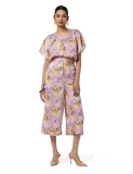 Zima Leto Women’s Pink Satin Co-Ord Set | Floral Digital Printed V-Neck Loose Top with High Waist Pants | Stylish Summer Pant Suit for Women | Trendy Casual, Party & Festive Outfit