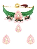 ZAVERI PEARLS Pink Green Multistrand Meenakari Choker Necklace Earring Ring Set For Women-ZPFK15917