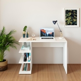 FURNEASER Qualish Engineered Wood Study Desk with Open Side Shelves | Compact Laptop Table for Home Office & Students | Modern Wooden Writing Table 103cm (White)