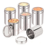 NATULIX 1 Kg Stainless Steel Containers for kitchen with See Through Lid | Kitchen Containers Set | Silver (1250ml – 6pcs) Food Grains Capacity – 1kg Approx