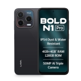 Lava Bold N1 Pro (Stealth Black, 4 GB RAM, 128 GB Storage)| Bigger 6.67″ HD+ IP54 Display | 120 Hz Refresh Rate | 50 MP AI Triple Rear Camera | 8 MP Front Camera| 5000 mAh Battery| Charger in Box