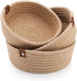 100% Natural Jute mini rope paper storage Round hamper baby nursery Basket for Living Kitchen, Office, Drawing Room, kitchen, office, (BEIGE BOWL SET OF 3)