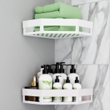 Satpurush Plastic Bathroom Accessories Kitchen Shelf Wall Holder Storage Rack Organizer Box Strong Adhesive Sticker Shower Corner,White