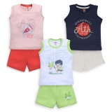 LuvLap Baby Boys Regular Fit 100% Cotton Sleeveless Boys T-Shirt & Shorts Set Pack of 3