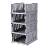 Fregi Stackable Clothes Organizer Bins | Multi-Tier Storage Shelf with Grey Perforated Design for Wardrobe, Closet and Home Organization (Grey-) (Pack of 4)