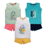 LuvLap Baby Boys Regular Fit 100% Cotton Sleeveless Boys T-Shirt & Shorts Set Pack of 3