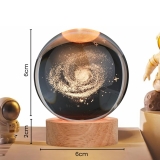 One94Store 3D Galaxy Crystal Ball Night Lamp – Engraved USB Table LED Wooden Light for Home Office Decoration and Birthday Gift (Galaxy)(Warm White)