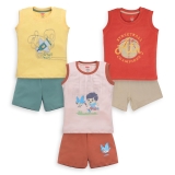 LuvLap Baby Boys Regular Fit 100% Cotton Sleeveless Boys T-Shirt & Shorts Set Pack of 3