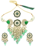 Sukkhi Sparkling Stylish Gold Plated Turquoise Blue & Green Meenakari Cascading Waterfall Beads Multistrand Choker Necklace with Floral Drop Earring & Ring Jewellery Set For Women & Girls|NS107360