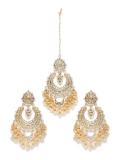 ZAVERI PEARLS Gold Tone Kundan & Pearls Bridal Collection Earring & Maangtikka Set For Women-ZPFK9994