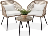 BRISHI Rattan & Wicker Garden Patio Seating Chair and Table Set Outdoor Balcony Garden Coffee Table Set Furniture and 2 Chairs 1 Table Set with Cushion (Brown and White), 67 cm , 58 cm , 64 cm