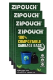 Zipouch Compostable Garbage Bags Size 19 X 21 Inches (Medium) 60 Bags (4 Boxs) Dustbin Bag/Trash Bag – Black Color, 60Count Pack of 4