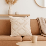 Premium Cotton Cushion Cover, 20 Inch x 20 Inch, Circular Knit Neutral Textured, Square Accent, Cushion Cover Set of 4 for Living Room, Sofa (Diamond-10)