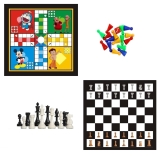 Hill Play 2 in 1 Ludo and Chess Classic Board Games Set, Ludo with Cartoon Characters, Chess with Tournament Pieces, Coloured Playing Pawns (Multicolor) [ Pack of 1]