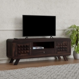 Sheesham Wood Entertainment Tv Unit for Living Room | Free Standing Media Console Movable Tv Cabinet Sideboard | Tv Table Side Board with 2 Doors, 1 Drawer & Open Shelf Storage | Walnut