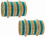 NMII Traditional Golden Metal Bangles Velvet Chuda Set For Women & Girls with Zircon Stones & Beads | Traditional Women’s Bangles | Wedding Chuda Set | Bridal Dulhan Bangles- Set of 60