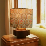 DREAMY WALLS 14” Turtle-Shaped Table Lamp for Bedroom, Living Room | Wooden Base Bedside Night Lamp with Printed Shade | E27 Holder | Easy Assembly, 10.5x14x7.5 Inches, Teal Garland Shade