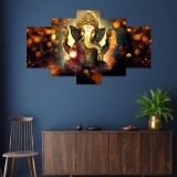 KRISHIV CREATION Set of 5 Ganesha Painting for Wall Decoration, 3D Paintings for Home Decoration, Paintings for Living Room, Bedroom (75 X 43 CM)