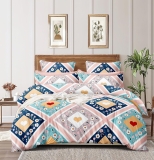 Cotton Single Size Elastic Fitted Single Bedsheet (72x48x6) with 1 Pillow Covers (Multi Heart)